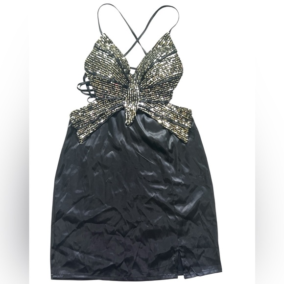 Dress butterfly Black and Gold Sequin y2k - Picture 2 of 14